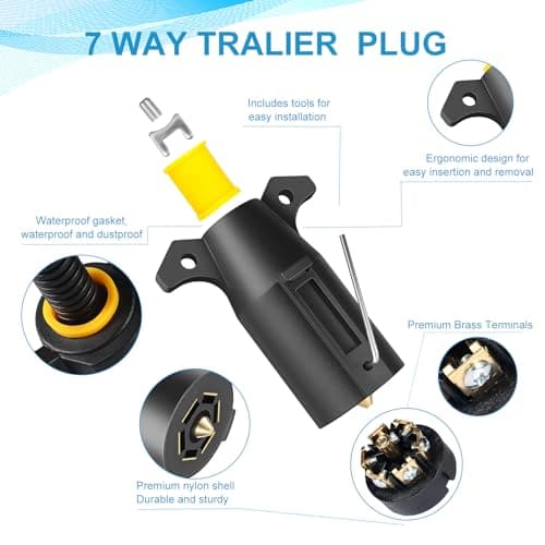 2 Pack Premium 7 Pin Trailer Plug With Built-In Brass Terminals, Heavy-Duty 7 Way Trailer Light Plug Connector Easy Installation，Waterproof 7 Prong Trailer Plug for Various RVs，Trailers，Boat Trailer — view 2