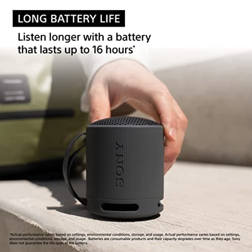 Sony SRS-XB100 Wireless Bluetooth Portable Lightweight Super-Compact Travel Speaker, Extra-Durable IP67 Waterproof & Dustproof, 16 Hour Battery, Versatile Strap, and Hands-Free Calling, Black New — view 4