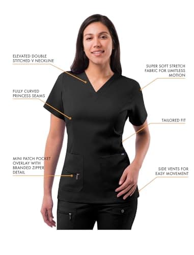 Adar Pro Breakthrough Plus Scrub Set For Women - Enhanced V-Neck Top & Multi Pocket Pants - 4400 - Black - S — view 2