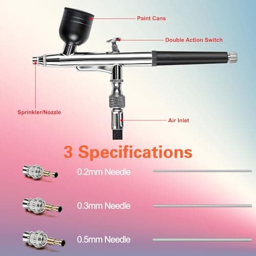 KingMiKi Airbrush Kit with Air Compressor, 22/30/50 PSI High Pressure Air Brush Non-Clogging with 0.2/0.3/0.5mm Nozzle/Cleaning Sets, Ideal for Painting, Modeling, Cake Decor, Makeup,Nail Art — view 3