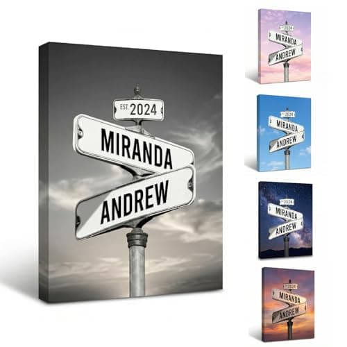 TWING Personalized Street Sign Wall Art for Couples,Custom Name & Date Street Sign Poster Canvas, Wedding Anniversary Present, Gift for Couple Girlfriend Boyfriend 12" W x 16" L （Made in USA）