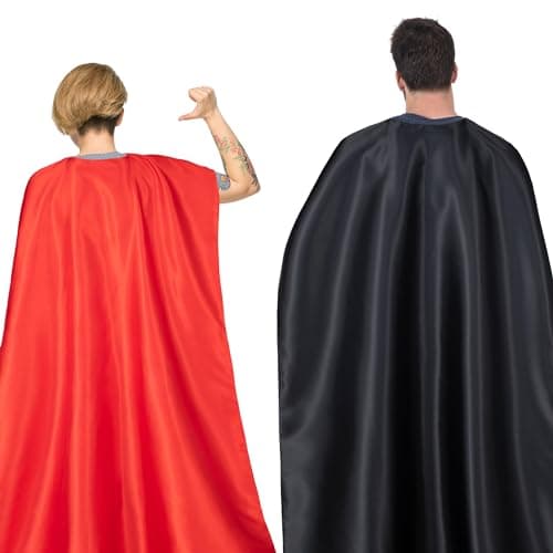 Bosvin Adult Superhero Cape & Mask Set - Double-Sided Black & Red Super Hero Capes and Masks for Men Women Dress-Up Parties — view 4