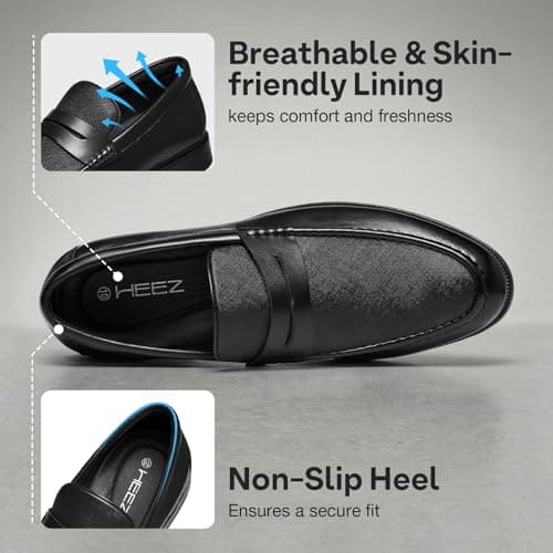 HEEZ Men's Penny Loafers, Casual Loafer Dress Shoes for Men Comfortable, Slip on Loafers for Business Formal Wedding Party Office Black — view 4