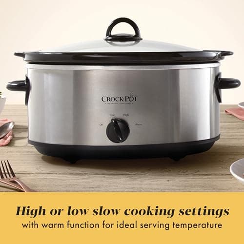 Crock-Pot 7-Quart Manual Slow Cooker, Family Size Serves 8+ People & Fits 6-lb Roast, Removable Stoneware with Warming Setting, Dishwasher Safe for Easy Cleanup, Stainless Steel — view 2