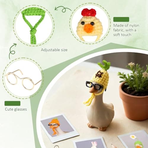 6 Set 7inch Desk Goose Outfits, Desktop Goose Clothes with Mini Knitting Hats and Sunglasses, Cute Desk Gooses Accessories Set, Spring Holiday Decor for Magnetic Goose Statue, Desktop Gooses — view 3