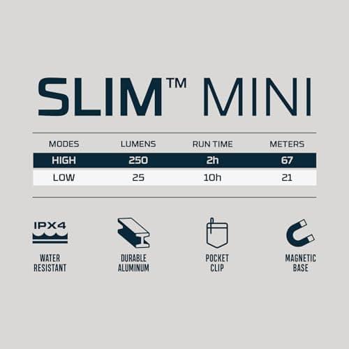 NEBO Slim Mini Pocket Light 2-Pack | Rechargeable, 250 Lumens, 2 Light Modes, Small Flashlight for EDC & Emergencies, Magnetic Base, Lightweight, Water Resistant & Durable, Includes Charging Cable — view 5