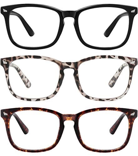 MEETSUN Blue Light Blocking Glasses, Anti Eye Strain Headache (Sleep Better),Computer Reading Glasses UV400 Transparent Lens (Black+Leopard+Tortoise, 53)