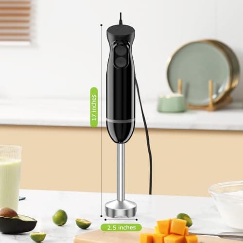 Bonsenkitchen Hand Blender, Immersion Blender with 2 Mixing Speed, Electric Handheld Mixer Portable Stick Mixer with Stainless Steel Blades for Soup, Smoothie, Puree, Baby Food — view 7