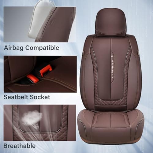 Coverado Car Seat Cover Front Seats, Brown Seat Covers Front Seats, Nappa Leather Waterproof, Car Seat Cushion, Car Seat Protector Universal Fit Most Cars — view 2