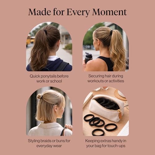 Kitsch Seamless Hair Ties No Damage - Stretchable Hair Bands for Strong All-Day Hold, Ponytail Holders | Hair Accessories for Girls - Black 8 Pcs — view 7