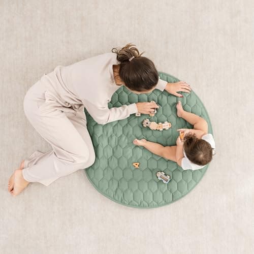 Comfy Cubs Kids Play Mat, Round 91.5 cm - 0+ Months, Small Soft Baby Mat with Non-Slip Bottom - Safe, Plush Quilted Surface for Kids Playtime, Tummy Time, and Comfort Fern — view 2