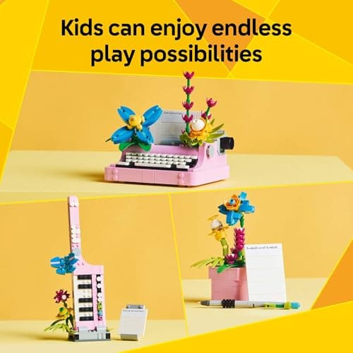 LEGO Creator 3 in 1 Typewriter with Flowers - Building Toy with 3 Building Options, Typewriter, Flowerpot with Pen & Notebook, or Keytar - Gift Idea for Birthdays - 31169 — view 2