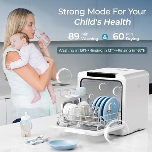 EUHOMY 6 Programs Countertop Dishwasher, Portable Dishwasher with 5L Built-in Water Tank & Inlet Hose, Mini Dishwasher for Apartments and RVs, High-Temp & Air-Dry Function, No Hookup Needed, Black — view 3