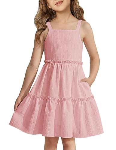 Arshiner Girls Spaghetti Strap Dress Pink Toddler Dress Summer Dresses Kids Beach Casual Sundresses Size 5