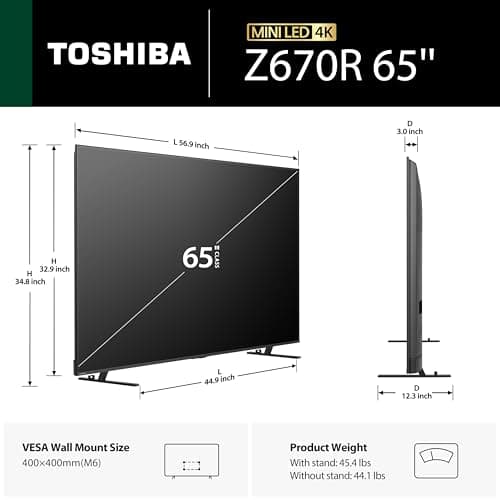 Toshiba 65" Class Z670R Series Mini-LED 4K UHD Smart Fire TV (65Z670R, 2026 New) - QLED, Native 144Hz, HDR10+, Dolby Vision IQ, REGZA Engine Zri, Dolby Atmos, Game Mode Pro, ALLM, Alexa Built-in