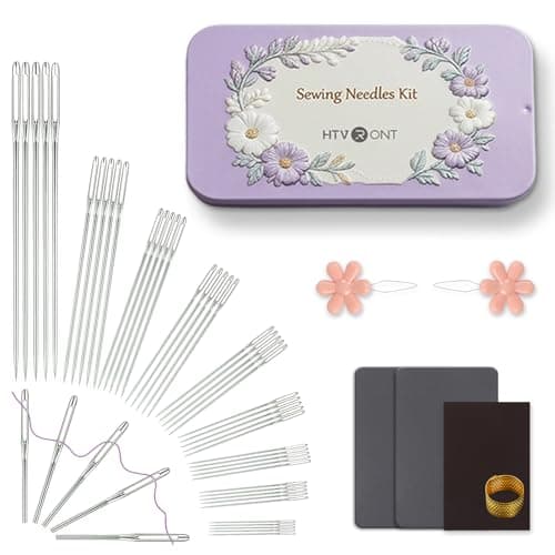 HTVRONT Sewing Needles 56 PCS, Large Eye Embroidery Needles for Hand Sewing 9 Size, Hand Sewing Needles with Needle Threaders, Thimble for Crafts, Repair, Quilting (Sliver 56PCS)
