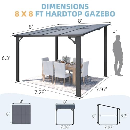U-MAX 8' x 8' Gazebo for Patio, Hard Top Heavy Duty Gazebo 8x8 Pergola with Roof, Awnings Canopy for Decks, Backyard and More — view 6