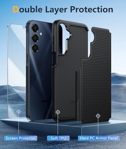 FNTCASE for Galaxy A17/A16 5G Phone Case - Samsung A17 Military Grade Drop Protection, 14ft Drop Tested, Screen Protector Included, Anti-Slip Matte Textured, TPU+PC Dual Layer Shockproof Cover (Black) — view 3