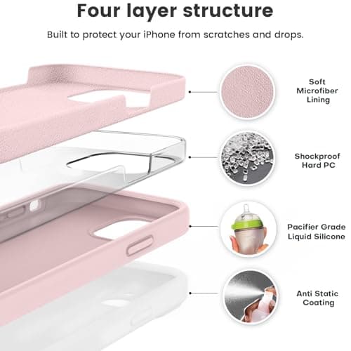 Vooii Compatible with iPhone 12 Case/iPhone 12 Pro Case, Liquid Silicone Upgrade [Soft Anti-Scratch Microfiber Lining] [Shockproof Drop Protection] Phone Case 6.1 inch - Chalk Pink