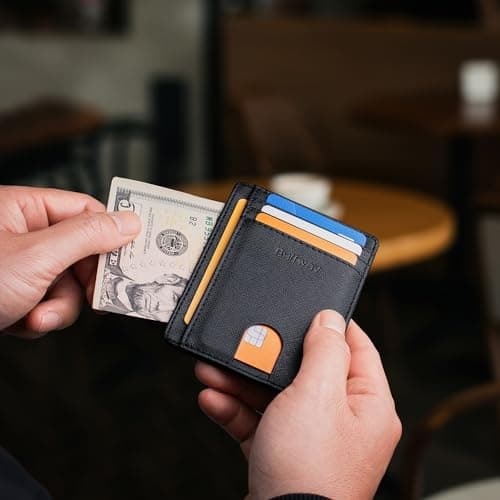Buffway Slim Minimalist Front Pocket RFID Blocking Leather Wallets for Men Women - Cross Black — view 5