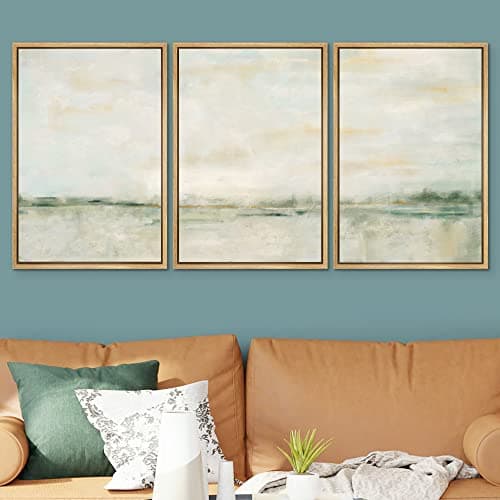 SIGNWIN Framed Canvas Print Wall Art Set Grunge Tan Green Pastel Landscape Shapes Abstract Illustrations Modern Art Decorative Nordic Calm/Zen for Living Room, Bedroom, Office - 16"x24"x3 Natural