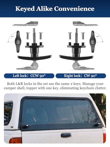 Quality Life Truck Cap Camper Shell T-Handle Lock Latch Replacement Parts, Truck Bed Topper Door Locking Kit Accessories with Keys - L&R Pair — view 3