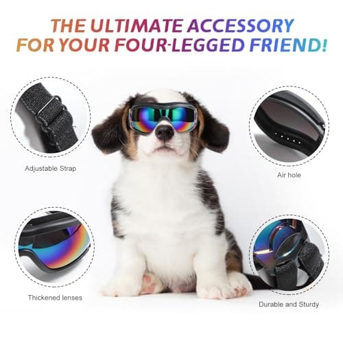 NVTED Dog Sunglasses Dog Goggles, UV Wind Dust Fog Protection Pet Glasses Eye Wear with Adjustable Strap for Medium or Large Size (Laser) — view 2