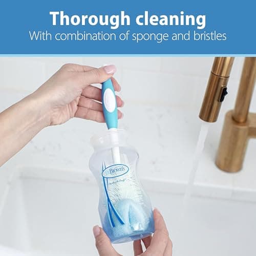 Dr. Brown’s Reusable Sponge Baby Bottle Cleaning Brush Set with Suction Cup Stand, Scrubber and Nipple Cleaner, Blue 3-Pack — view 2