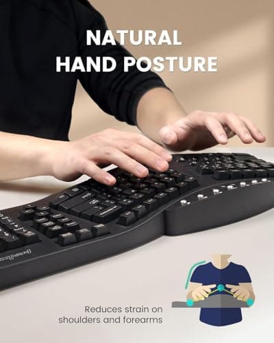 Perixx PERIBOARD-512B Wired Ergonomic Keyboard - Split Keyboard, Wrist Rest, Natural Typing - Wired USB Connectivity - US English - Black — view 2