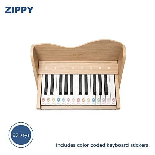 ZIPPY Kids Piano Keyboard, 25 Keys Digital Piano for Kids, Touch Sensitive Control Panel, Volume Adjustable, Mini Music Educational Instrument Toy, Wood Toy for Toddlers Girls Boys (Oak) — view 3