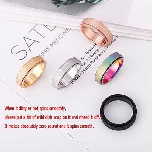 Fidget Ring Women Anxiety Spinner: Fidget Toys Adults Thumb Ring Stainless Steel Spinning Ring Rainbow Gold Black Silver Color (Gold-6mm, 8) — view 4