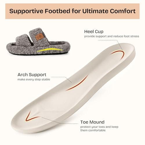 EverFoams Womens Fuzzy Open-toe Slippers Soft Comfy Memory Foam Indoor House Shoes Cool Gray,7-8 US — view 3