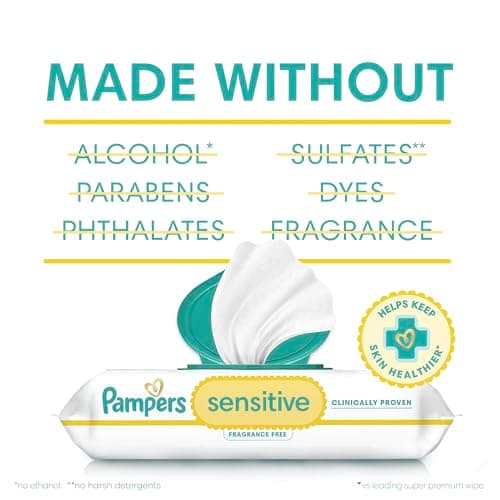Pampers Baby Wipes Sensitive, Clinically Proven, Fragrance Free, Water Based, Hypoallergenic Baby Wipes, 4X Flip-Top Packs (Count of 336) — view 6