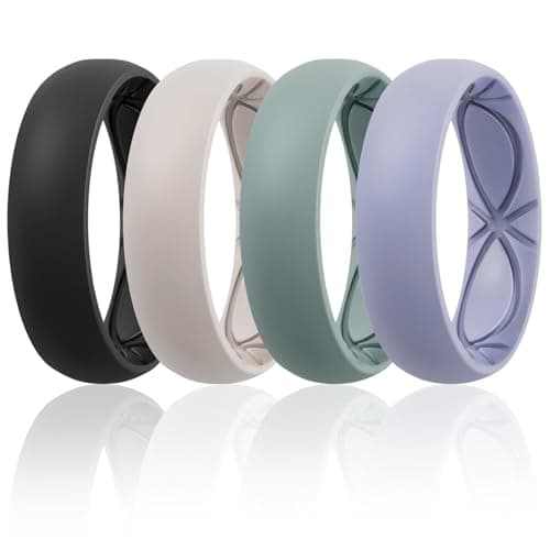 Egnaro 4/5/8 Variety Multipack Ergonomic Breathable Bridal Rings Sets, 6mm Wide - 2mm Thick Rubber Wedding bands women, silicone Rings for her with Half Size