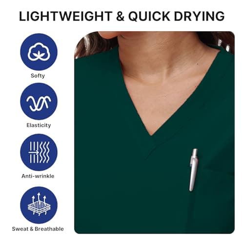 Scrubs Set for Women Nurse Uniform V-Neck Top and Drawstring Jogger Pants with Multi Pocket Nurse Workwear (Dark Green, Medium) — view 2