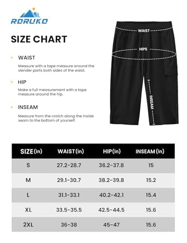 Rdruko Women's Hiking Shorts Knee Length Quick Dry Stretch Bermuda Summer Casual Long Short Capris with Pockets (Black,CA M) — view 5