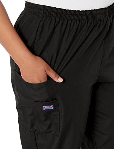 Cherokee Scrubs for Women Cargo Pant Natural Rise Tapered Pull-On Bottom with 4 Pockets , Fade Resistant Fabric - 4200P, M Petite, Black — view 2