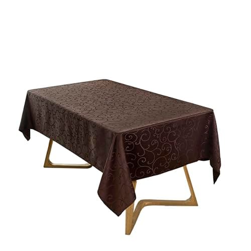Marina Decoration Home Decor Jacquard Waterproof Thick Elegant Premium Solid Damask Scroll Decorative Kitchen Table Cloth Liquid Repellent Stain Resistant Tablecloth, Brown Color Oblong 52 x 70 Inch — view 3
