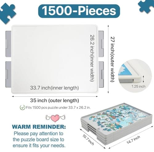 Playboda 1500 Pieces Rotating Plastic Puzzle Board with Drawers and Cover, 35"x27" Portable Spinning Jigsaw Puzzle Table for Adults, Upgraded Lazy Susan, Ideal Gift for Mum