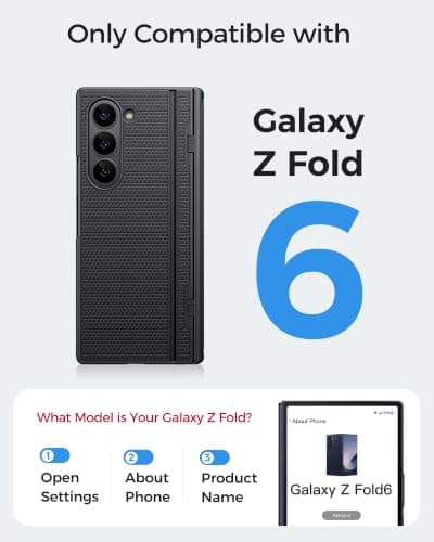 BXYJY for Samsung Galaxy Z Fold 6 Case Stand, Hinge Protector, Dark Black