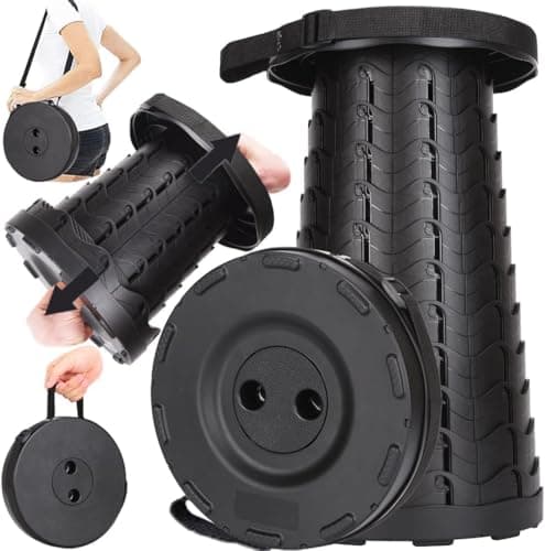 2026 Upgraded Collapsible Stool, 400lb Max Weight, Lightweight But Sturdy, Portable Folding Retractable Telescoping Foldable Camping Stool for Adults Outdoor Fishing Hiking Travel BBQ (Black)