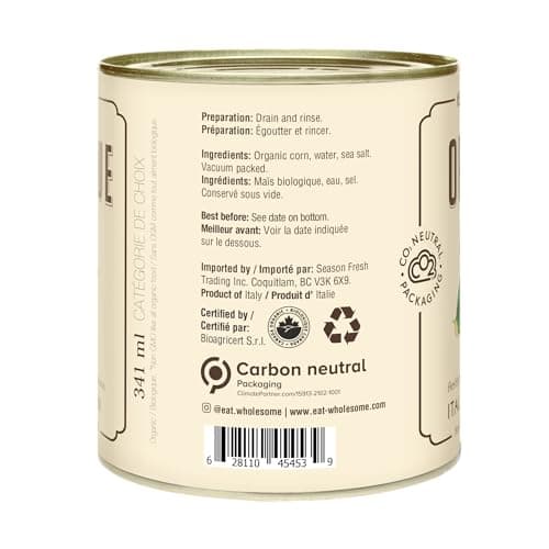 Eat Wholesome Organic Italian Sweet Corn, 341ml - 100% Natural, No Added Sugar, Whole Kernels, Vegan, Non-BPA Lining, CO2 Neutral Packaging — view 3