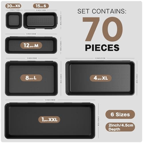 A-LUGEI【70】【6 Size】Tool Box Organizer Tray Divider Set, 【Black】 Desk Drawer Organizer, Garage Organization and Storage Toolbox Accessories Rolling Tool Chest Cart Cabinet WorkBench Small Part — view 2