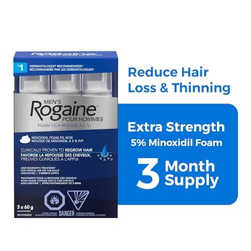 Rogaine Men's Hair Regrowth Treatment with 5% Minoxidil Foam - Clinically Tested for Male Pattern Baldness - 3-Month Supply, Quick-Dry Formula, 3x 60g Canisters — view 4