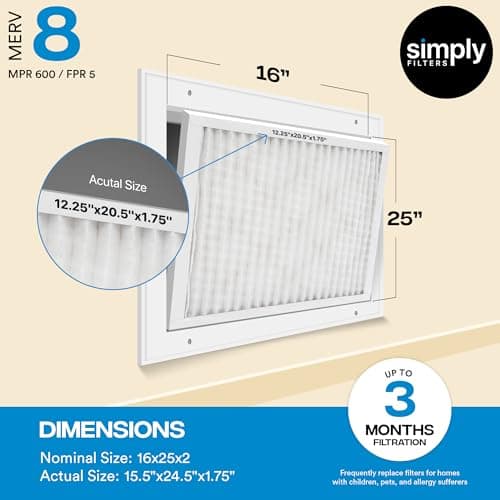 Simply 24x24x4 Air Filter, MERV 8, 6 Pack, Furnace Air Filter for HVAC (Actual Size: 23.5"x23.5"x3.63") DUST, Pet & Allergy Control — view 3