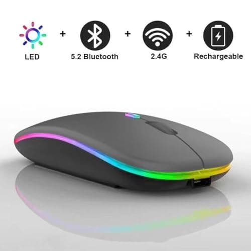 Guiheng Wireless Bluetooth Mouse,LED Dual Mode Rechargeable Silent Slim Laptop Mouse,Portable(BT5.2+USB Receiver) Dual Mode Computer Mice,for Laptop,Desktop Computer,ipad Tablet,Phone,TV (Grey) — view 2