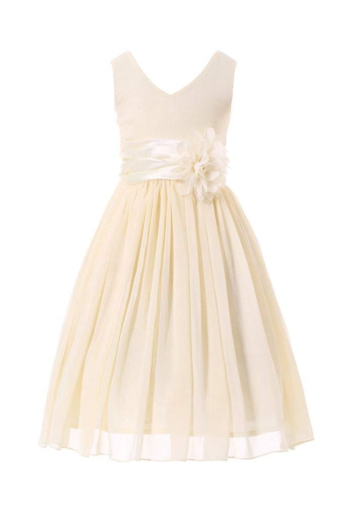 HAPPY ROSE Junior Bridesmaids V-Neckline Chiffon Flower Girl Dress