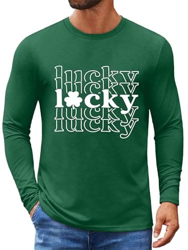 QAUN St Patricks Day Shirt for Men Long Sleeve:Mens St Paddys Day Shirt Irish Tshirt Casual Tops