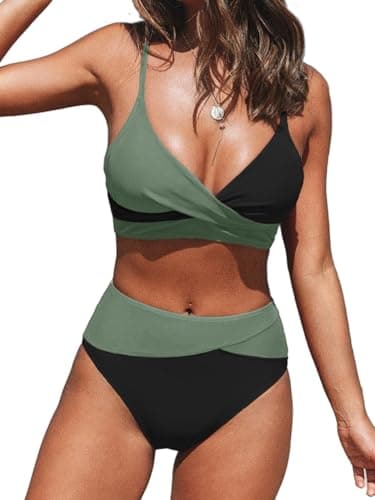CUPSHE Women's Bikini Set, black/green, M