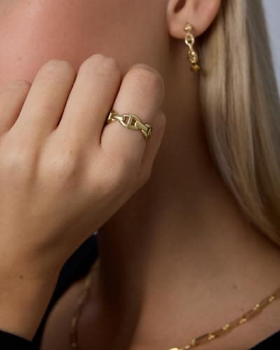 PAVOI Waterproof Link Ring - 14K Yellow Gold Plated Link Chain Ring for Women - Stackable Stainless Steel Thin Trendy Jewelry - Yellow Gold - Size 7